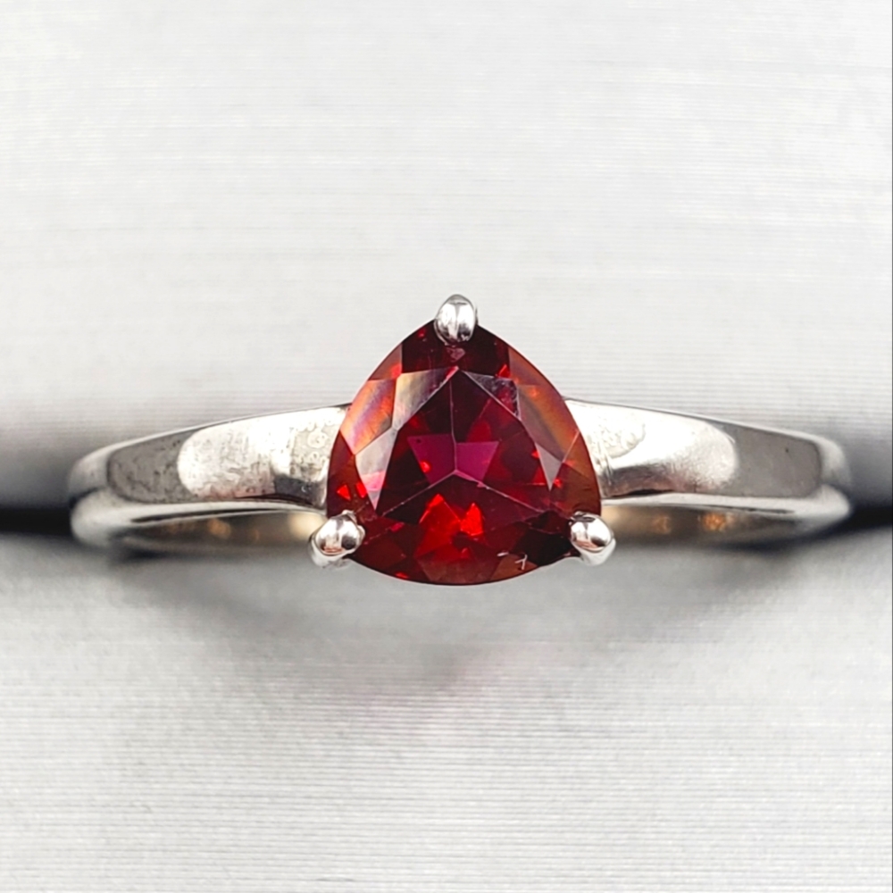 Genuine Red Trillion Ruby 925 Sterling Silver Solitaire Triangle Ring